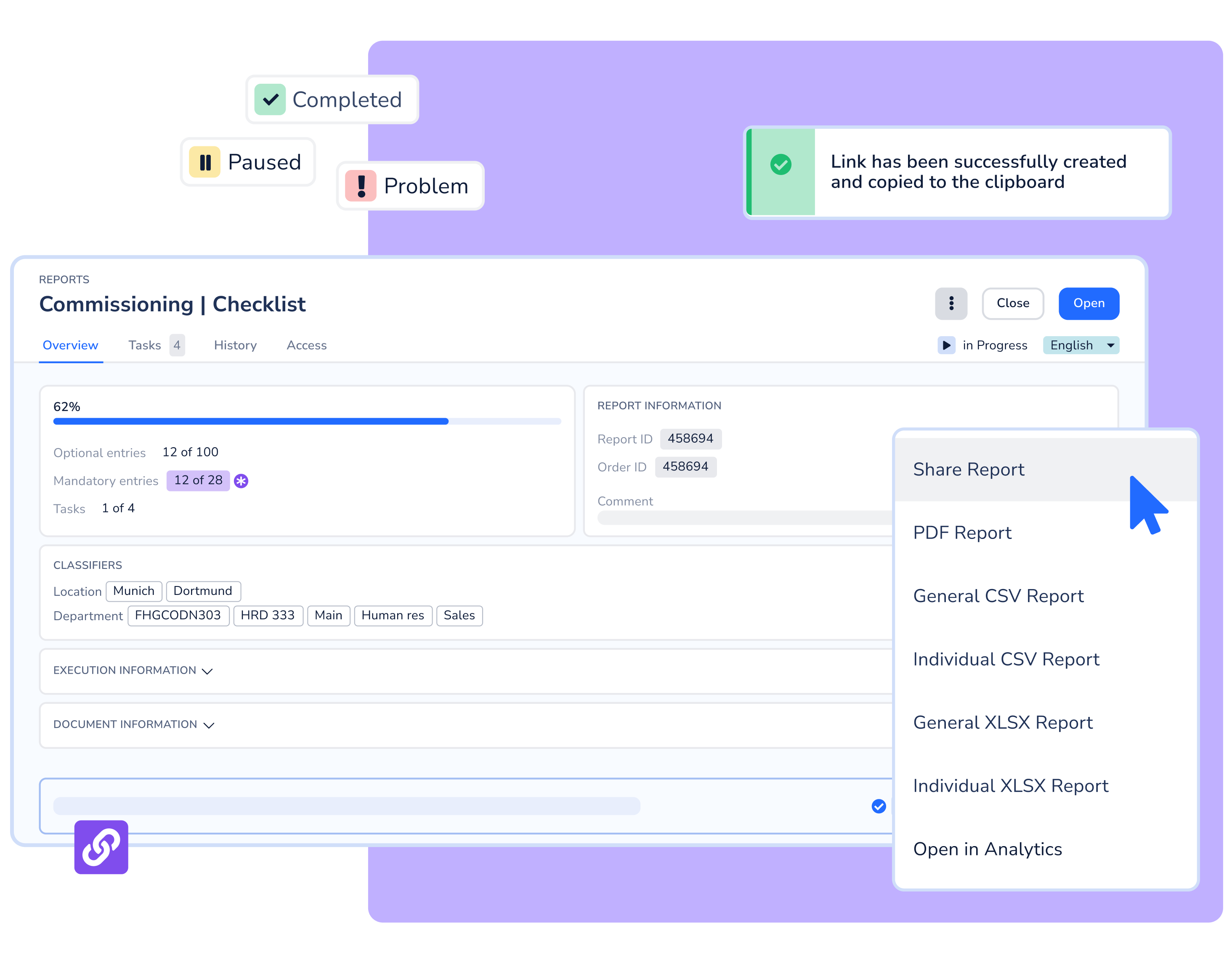 Create and share links to reports easily and securely