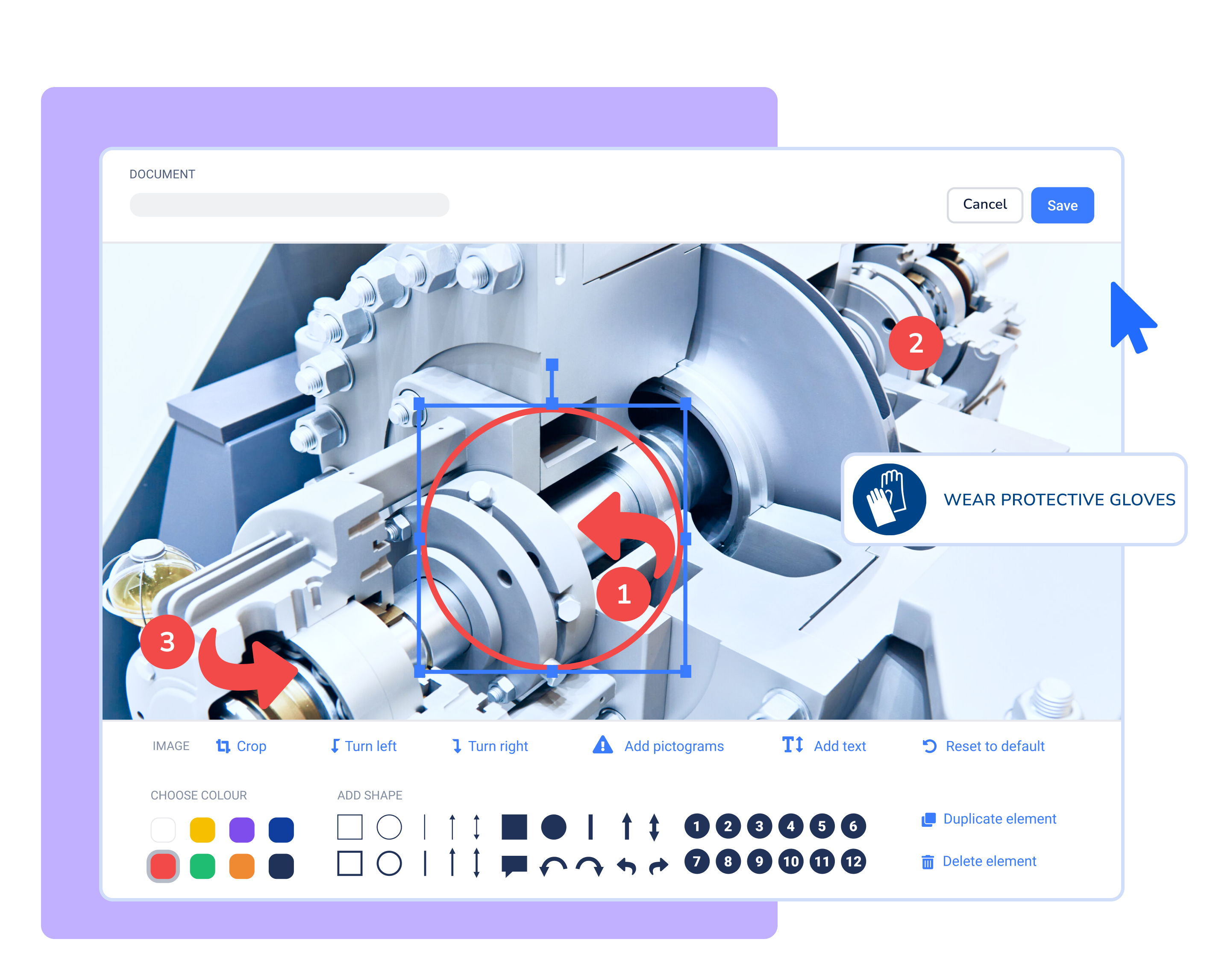 Add markers, text and pictograms to images