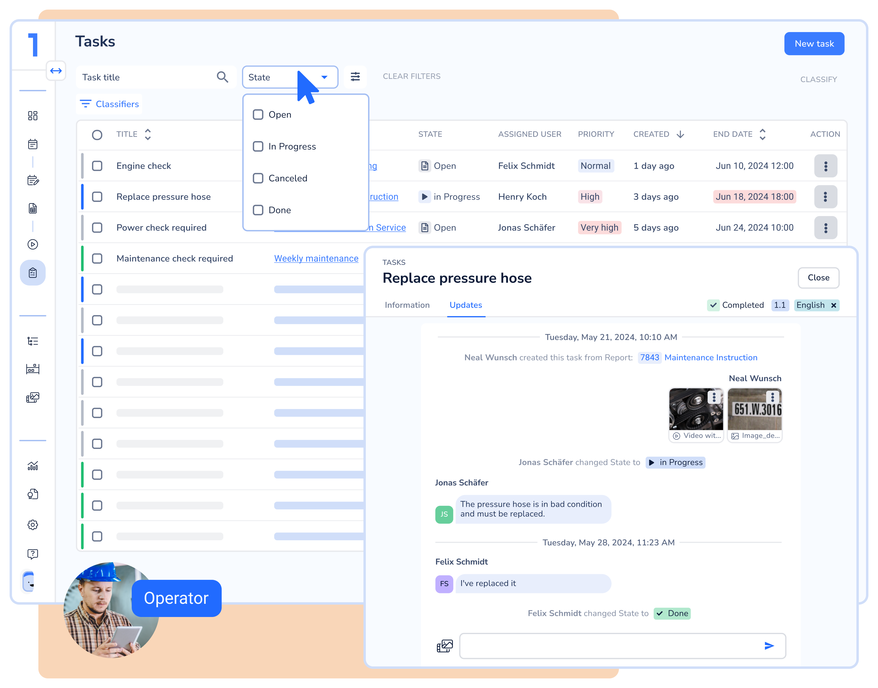 Overview of all tasks in real-time