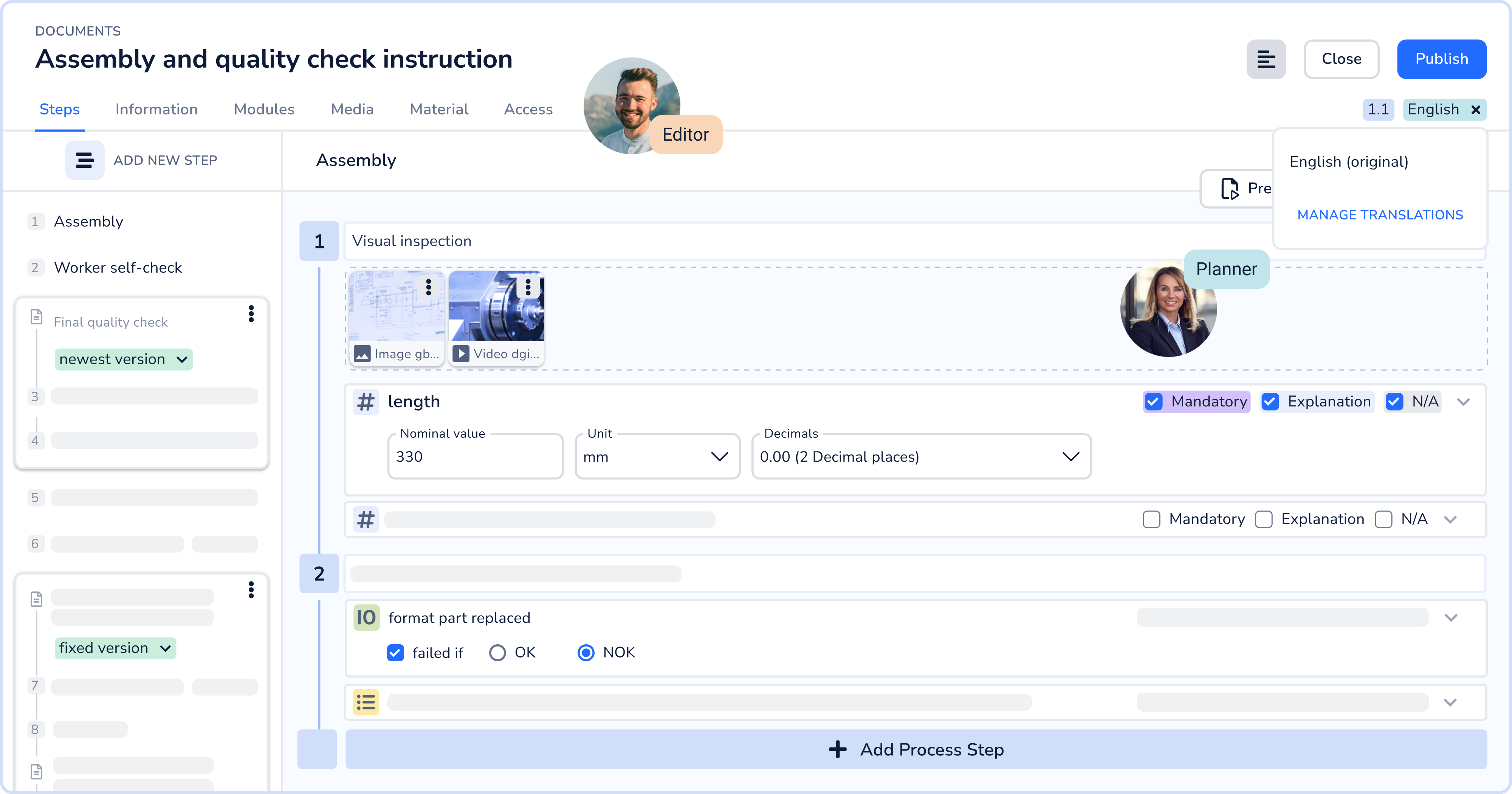Drag & drop editor for digital work instructions