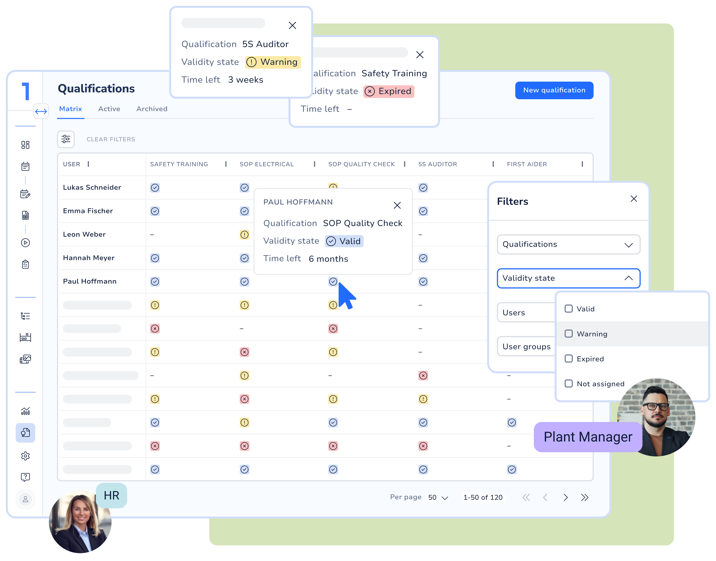 Manage employee qualifications at a glance with skill matrix