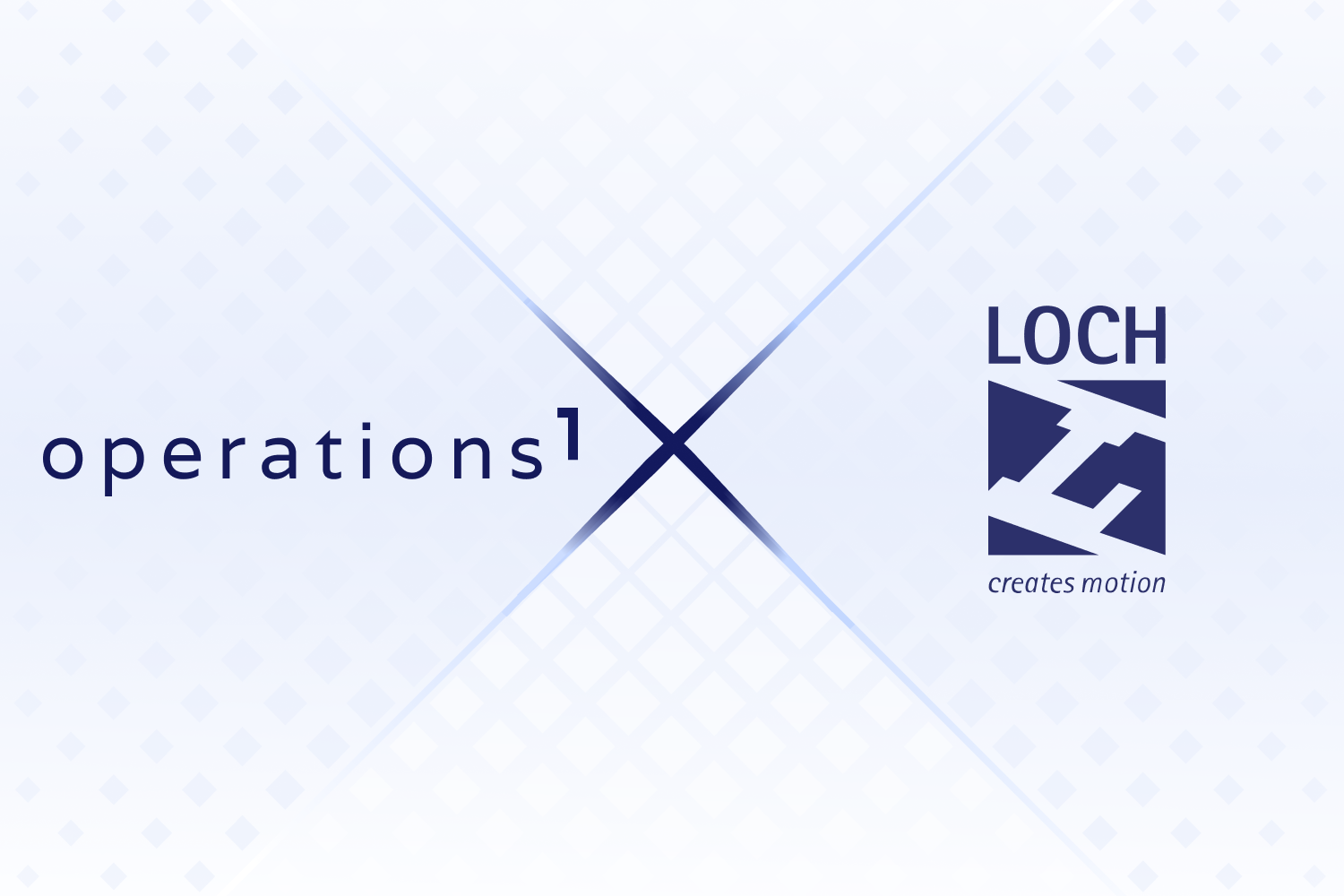 Logos von operations1 und Loch creates motion auf hellem Hintergrund mit stilisiertem X-Motiv.