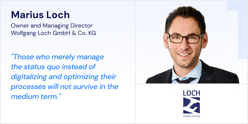 Quote card featuring a portrait of Marius Loch, Owner and Managing Director of Wolfgang Loch GmbH & Co. KG.