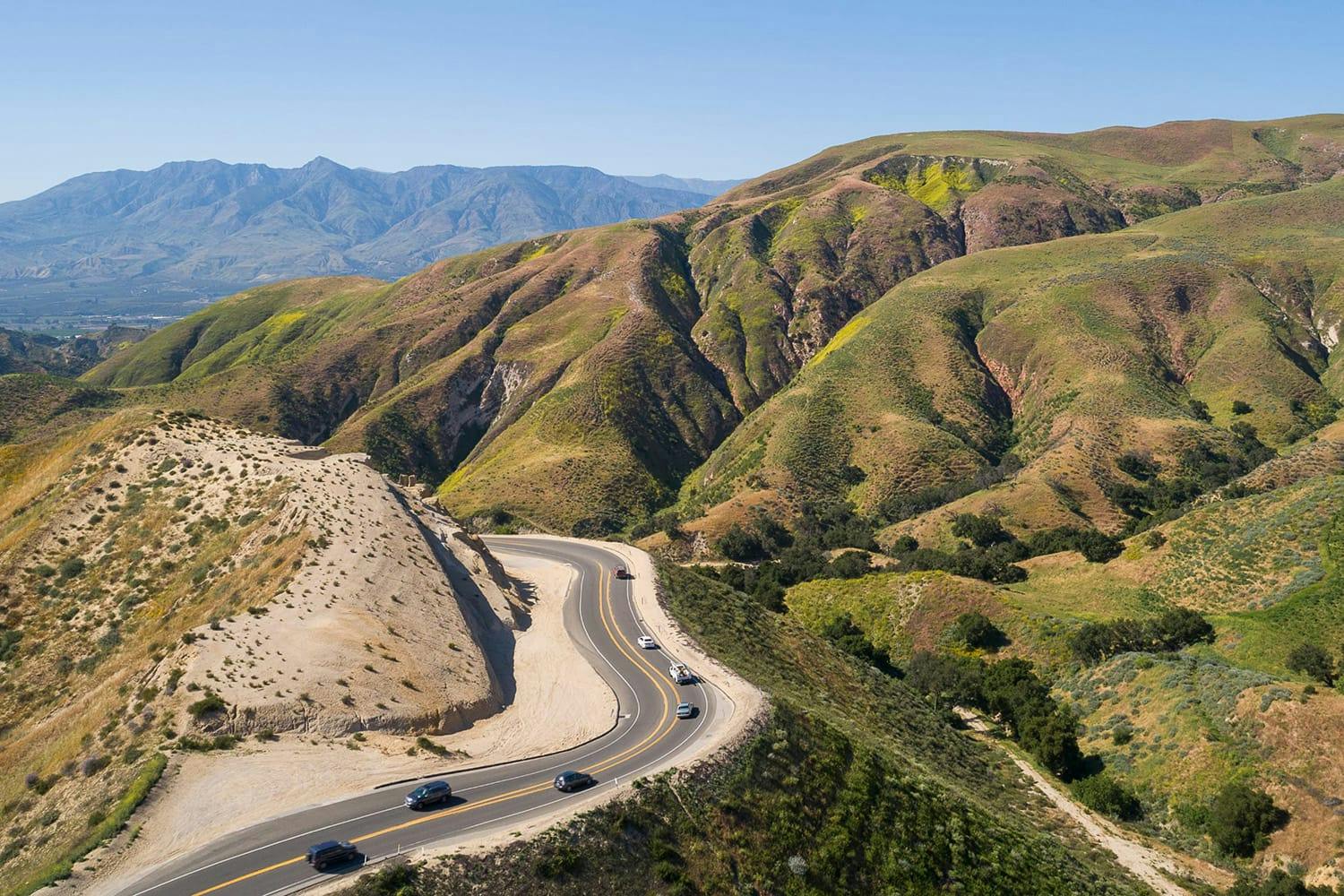 A road going through hills