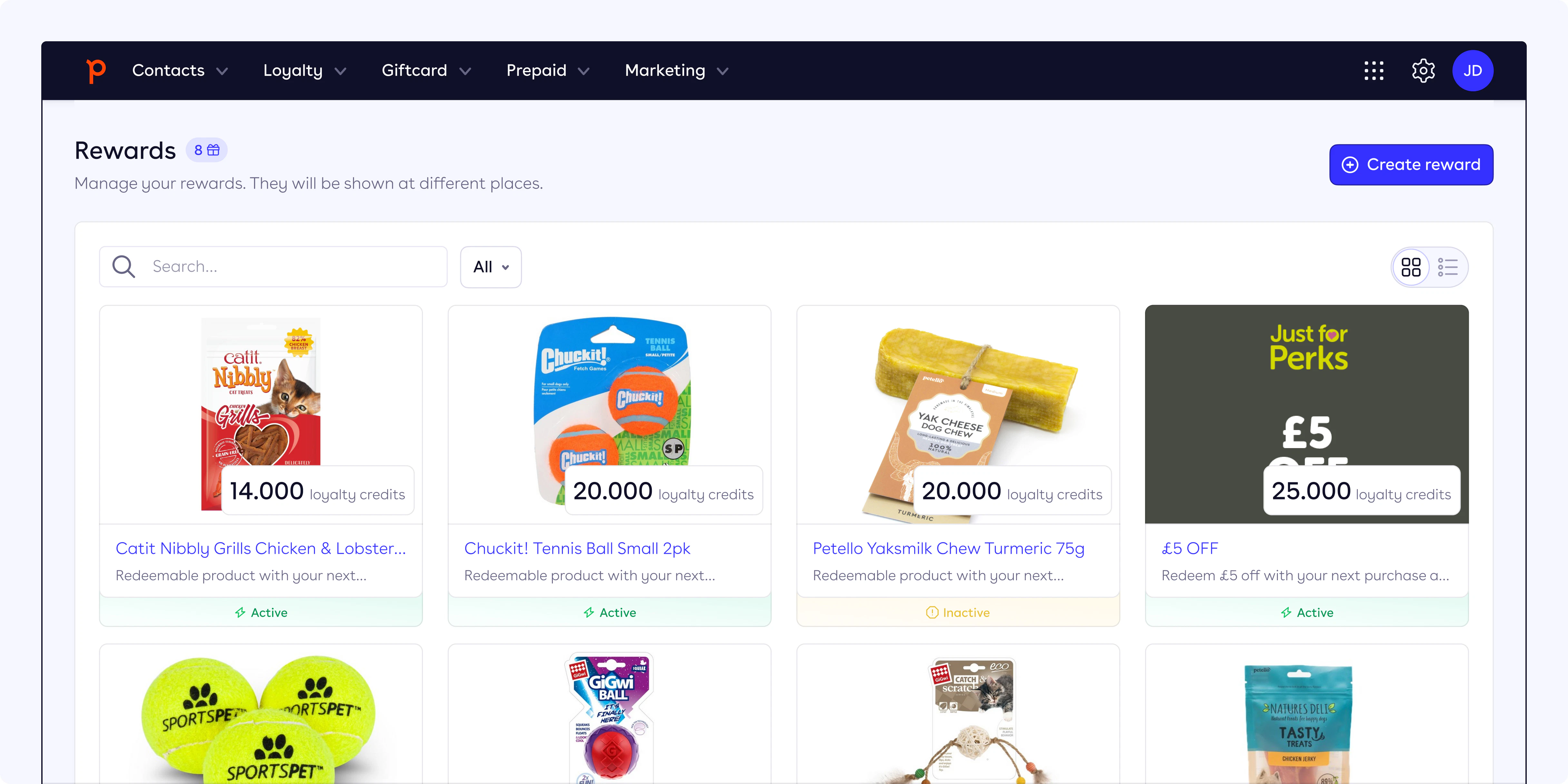 Rewards customer loyalty piggy dashboard