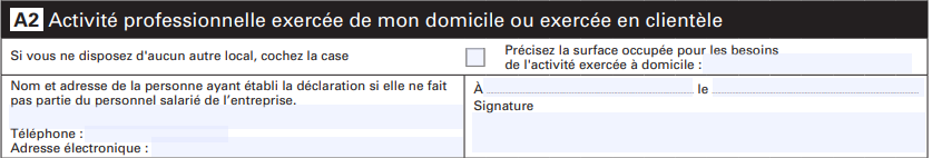 Formulaire CFE - Cadre A2 : Activité professionnelle exercée