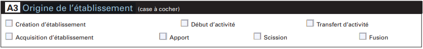 Formulaire CFE - Cadre A3 : Origine de l’établissement