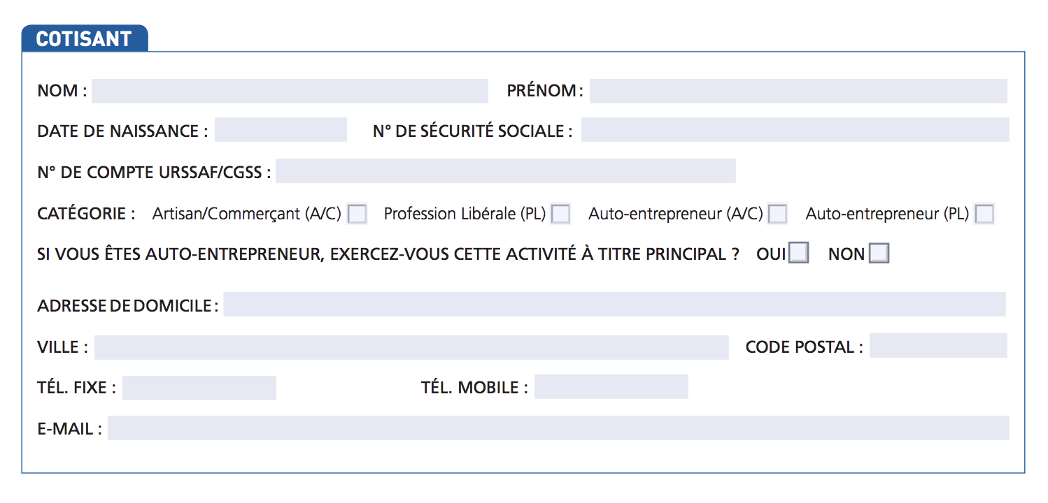 formulaire aide financière exceptionnelle : partie "cotisant"