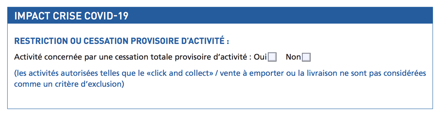 Formulaire aide financière exceptionnelle - Cadre "Impact Crise COVID 19"