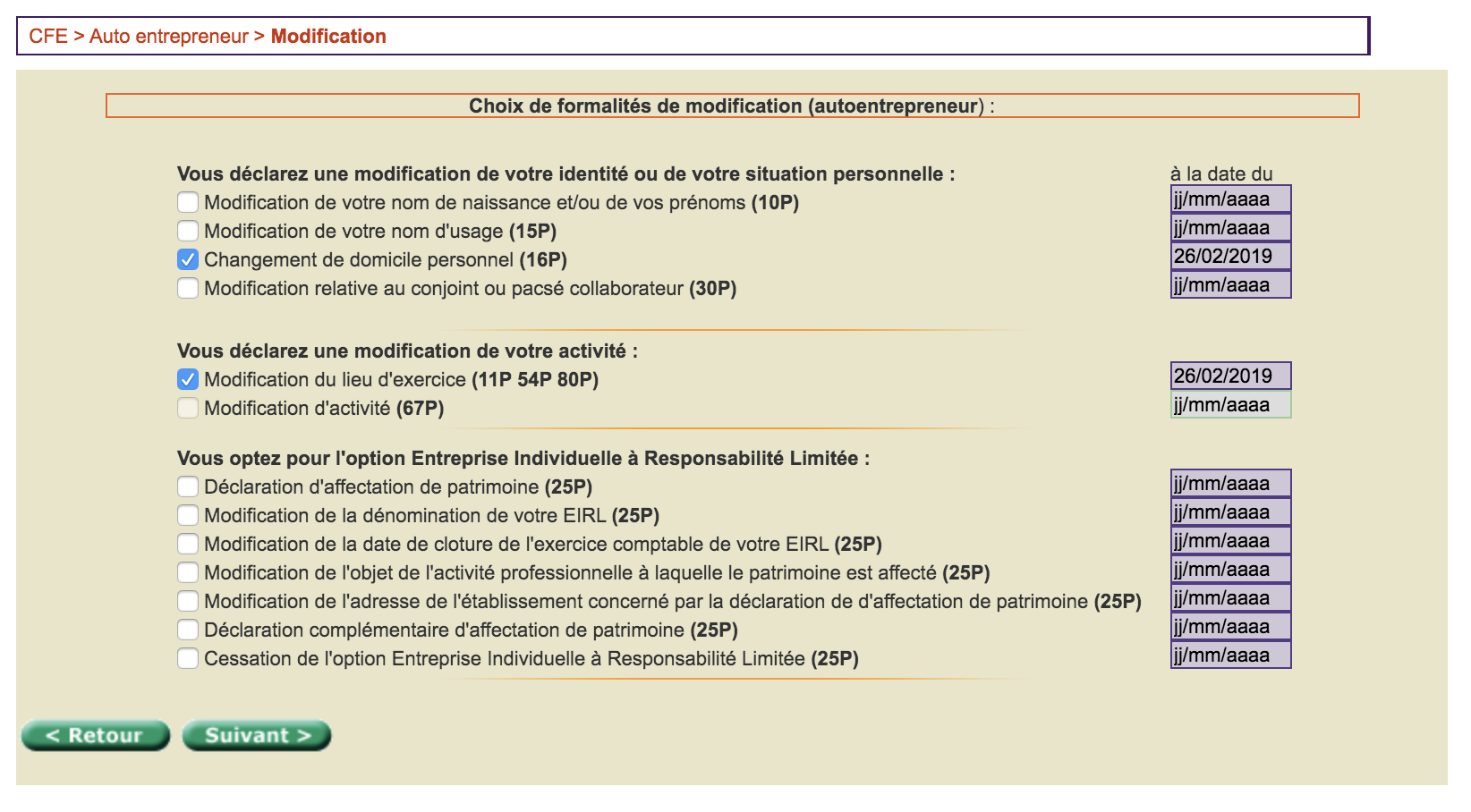 changement d'adresse auto-entrepreneur - step 2