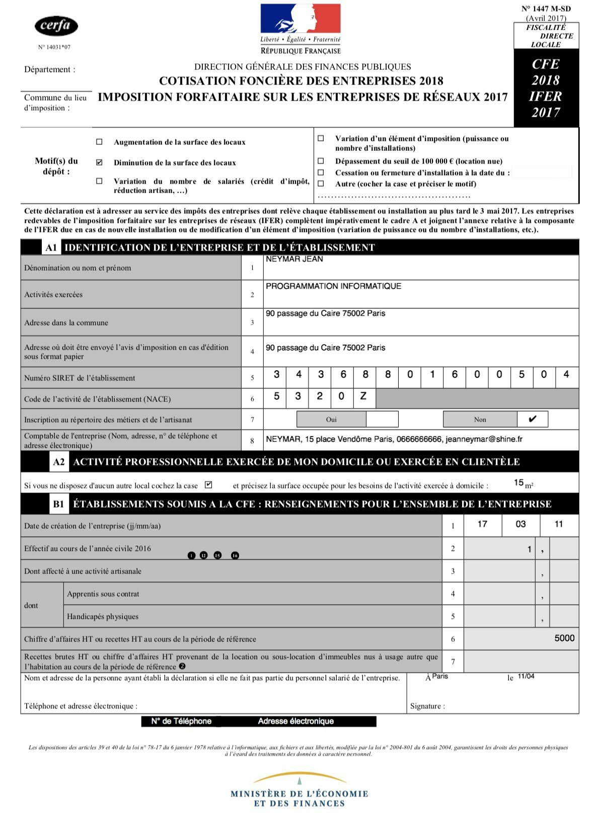 changement d'adresse - CFE - step 1