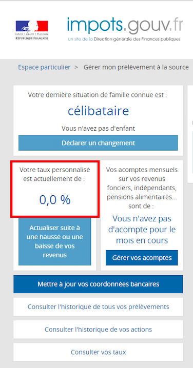 gérer le prélèvement à la source impôts.gouv taux de prélèvement 