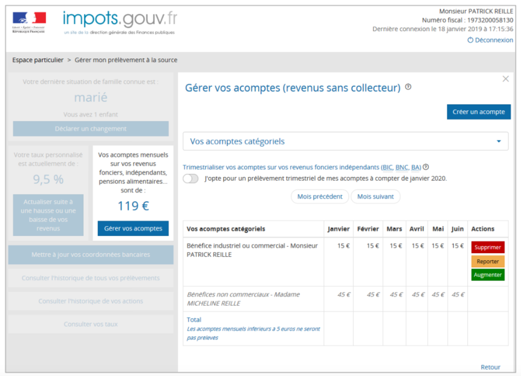 espace particulier impôts.gouv gérer ses acomptes 