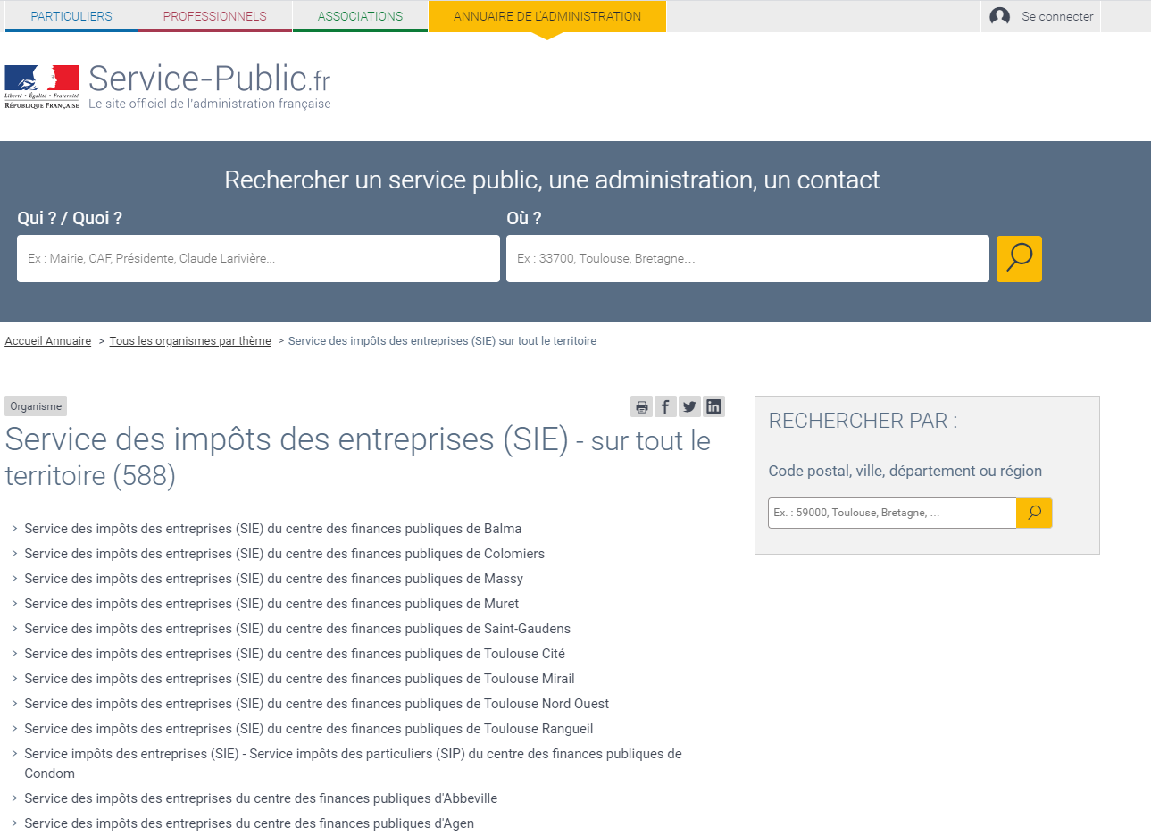 annuaire service public SIE