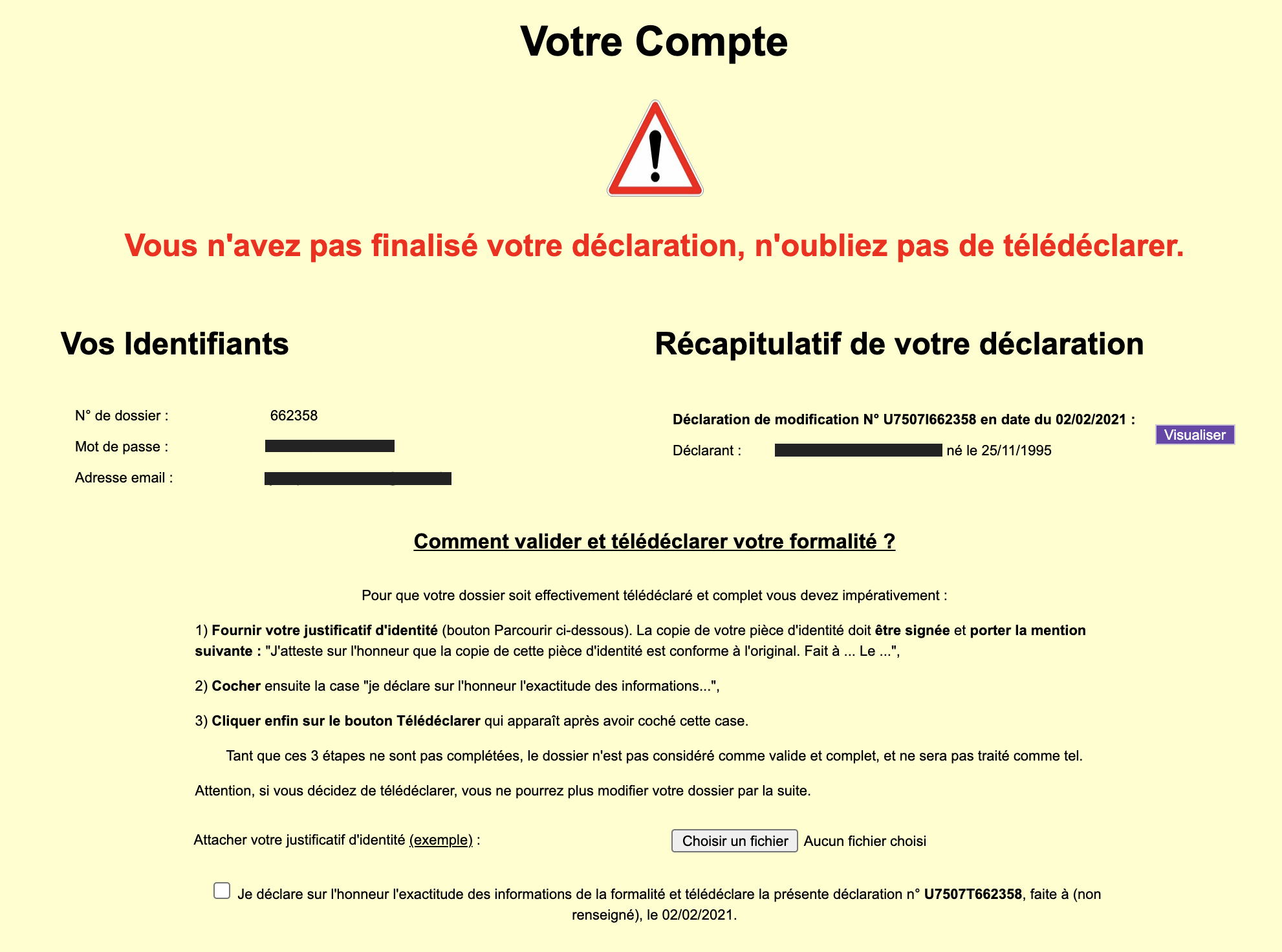 Finalisation de votre déclaration