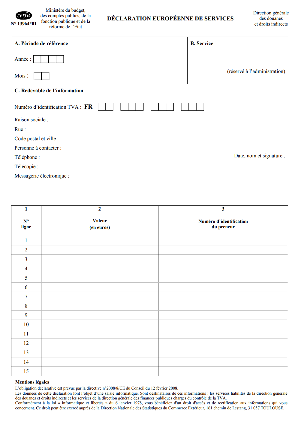 Déclaration européenne de services