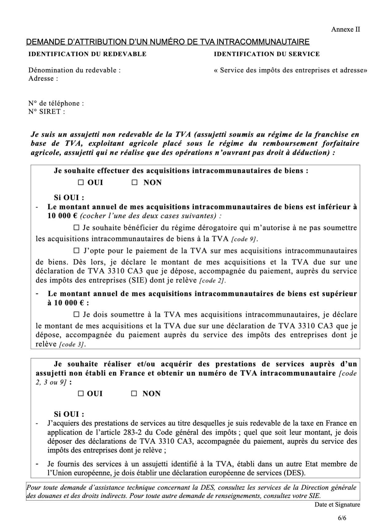 Attribution d'un numéro de TVA