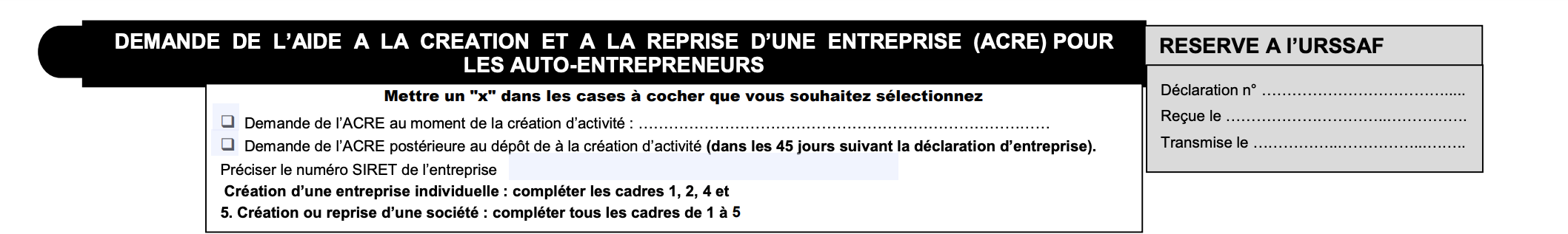Remplir le formulaire d'ACRE