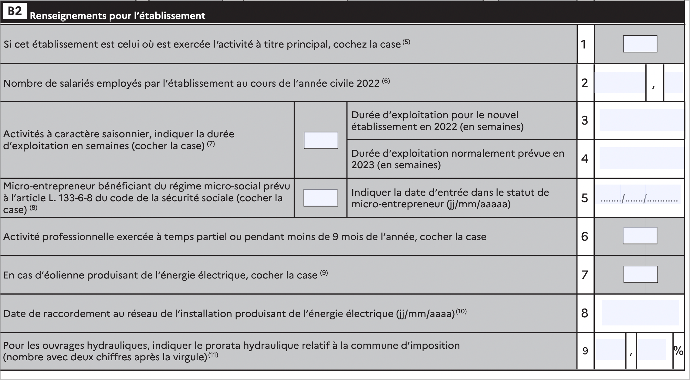 Cadre B2 déclaration initiale de CFE