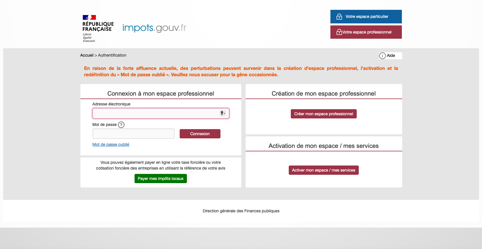 connexion-espace-pro-impots