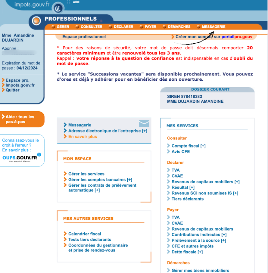 onglet-messagerie-espace-pro-site-des-impots