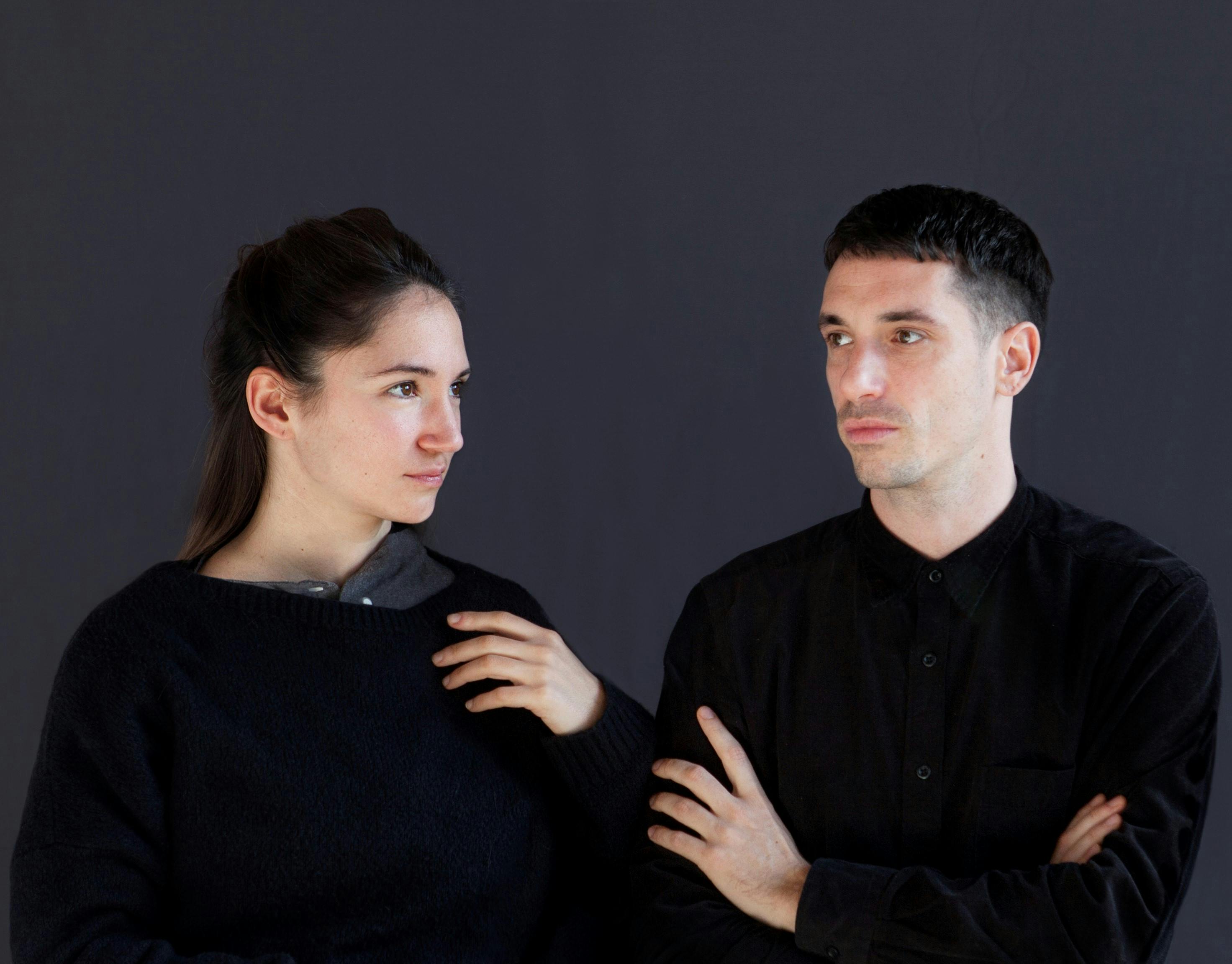 Ginevra Panzetti and Enrico Ticconi portrayed dressed in black 