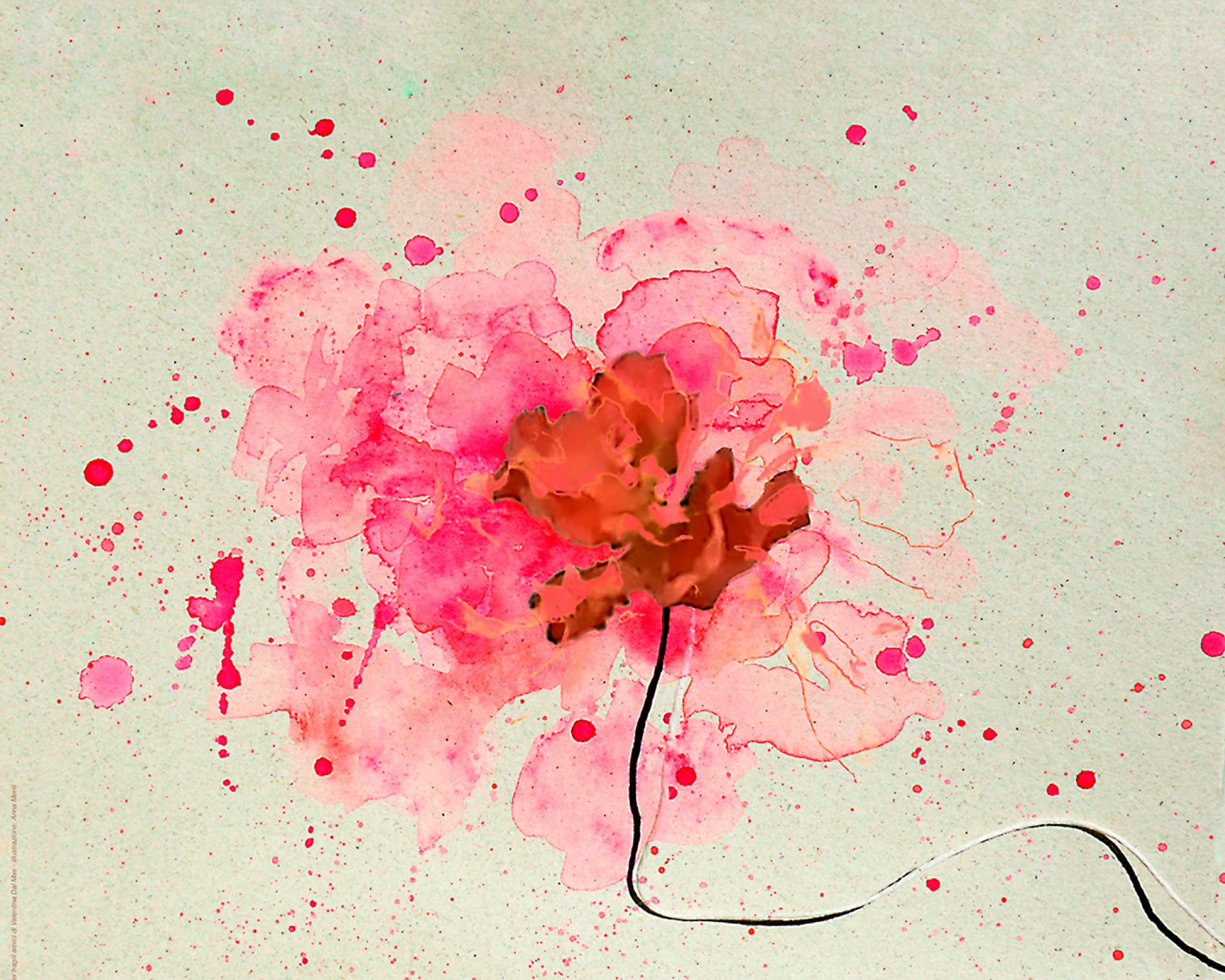 Watercolour of a stylised pink flower