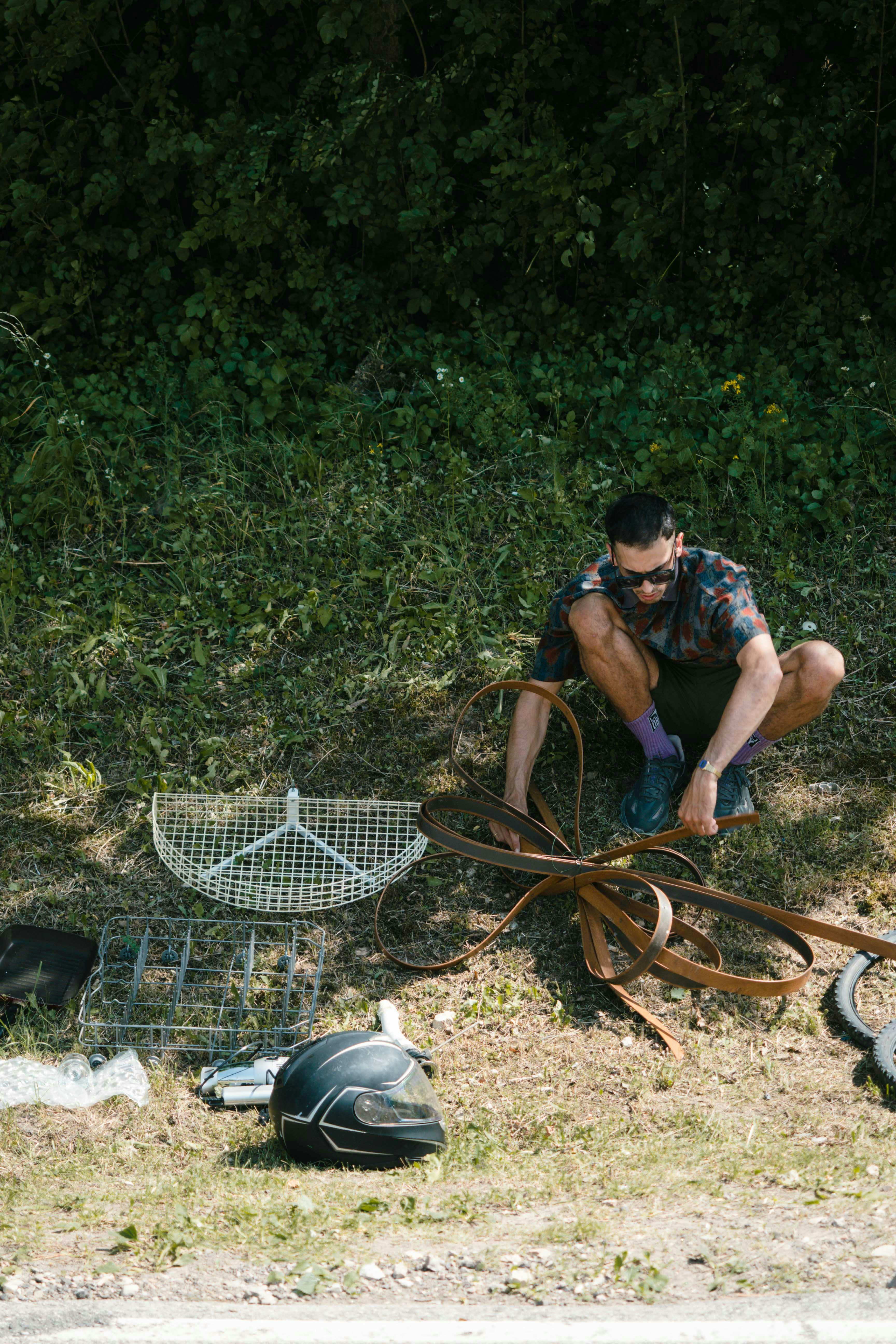 The artist outside the CRM examines newly collected objects