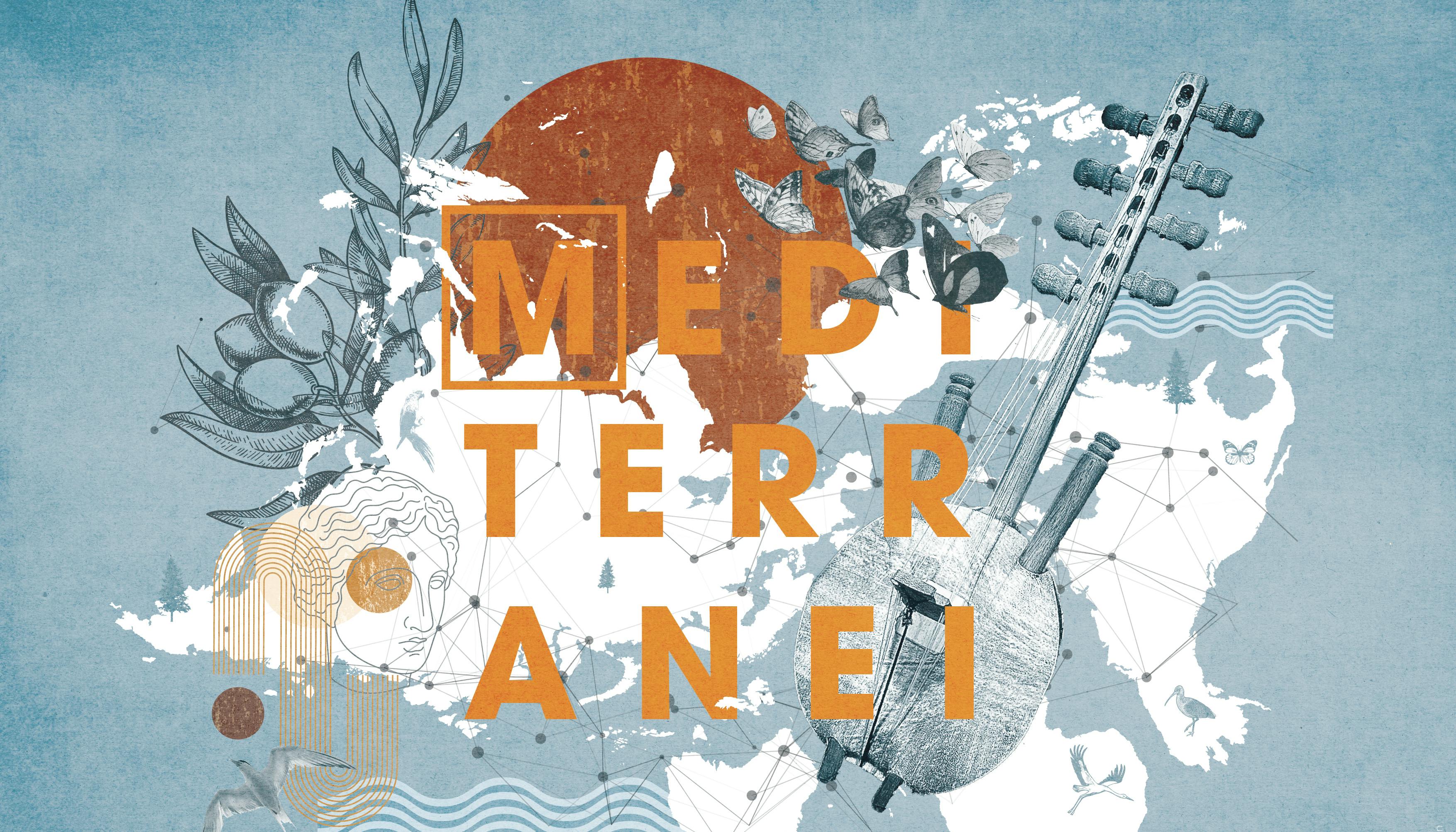 Lavoro grafico e collage di una mappa del Mediterraneo di Anna Formilan