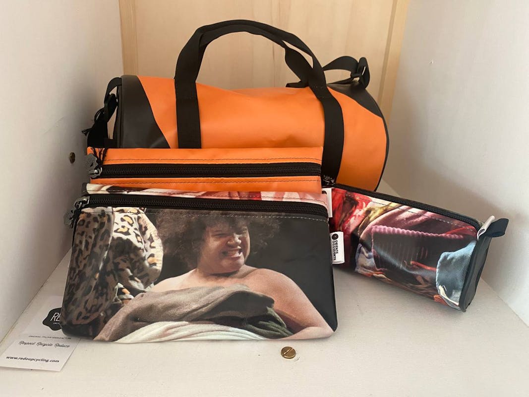 Bags, cases and sachets created with posters from the 2022 edition of Oriente Occidente Dance Festival