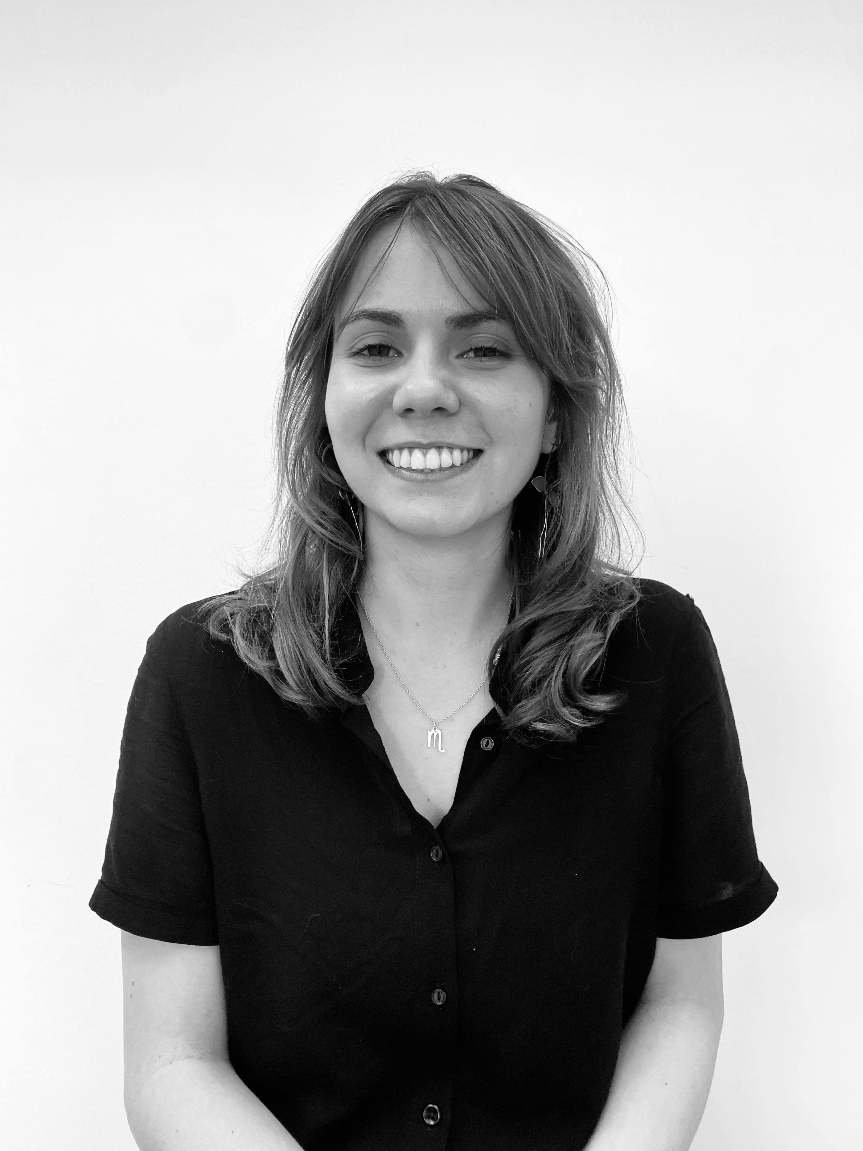 Black and white portrait of Asia Azzolini