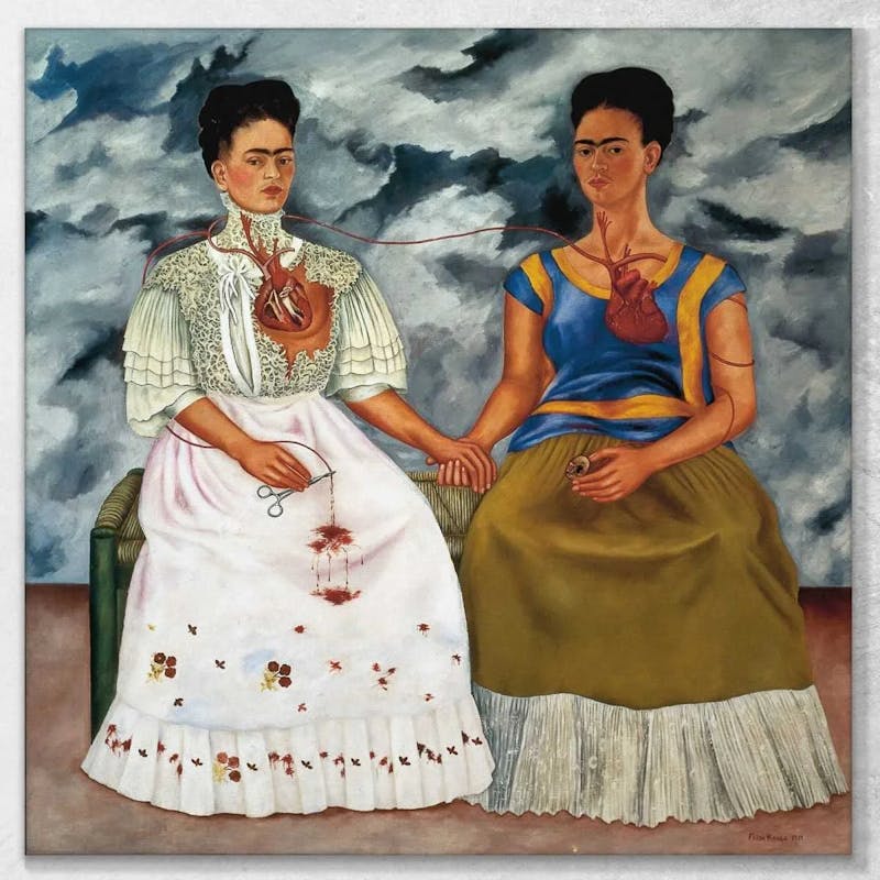 Immagine dell'opera Le due Frida di Frida Khalo in cui due autoritratti speculari della pittrice si tengono per mano