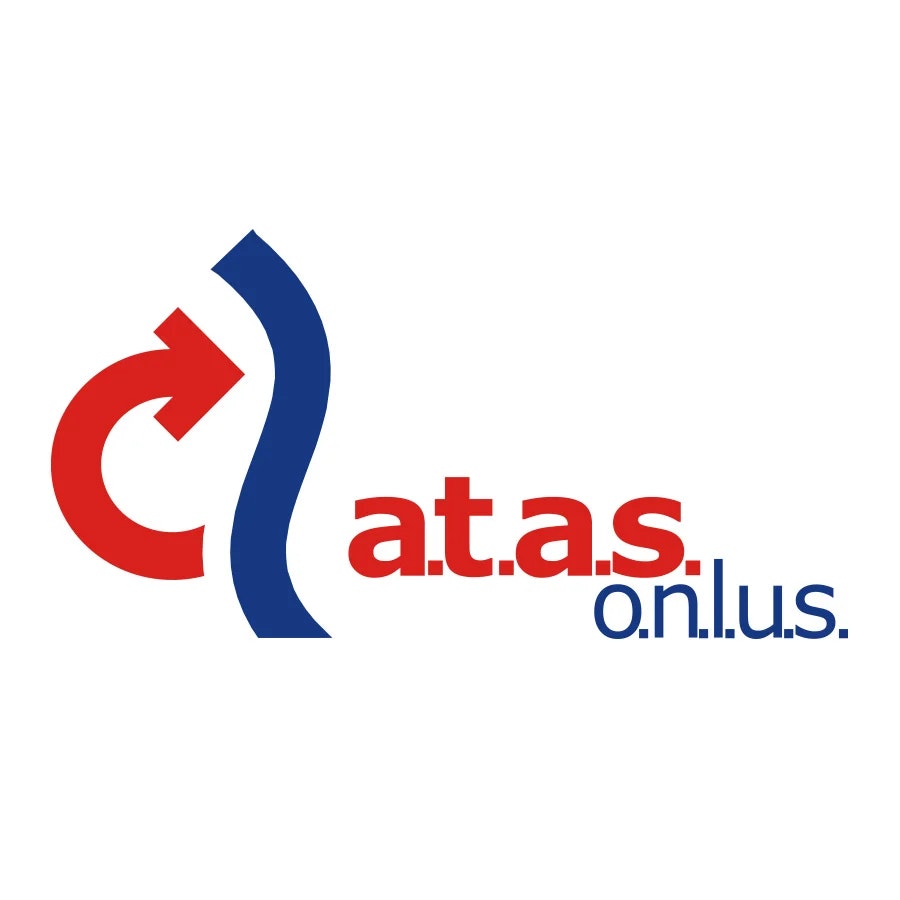 Logo con scritta "a.t.a.s." in rosso e "o.n.l.u.s." in blu