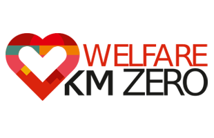 Logo con un cuore rosso sulla sinistra e scritta "WELFARE KM ZERO"