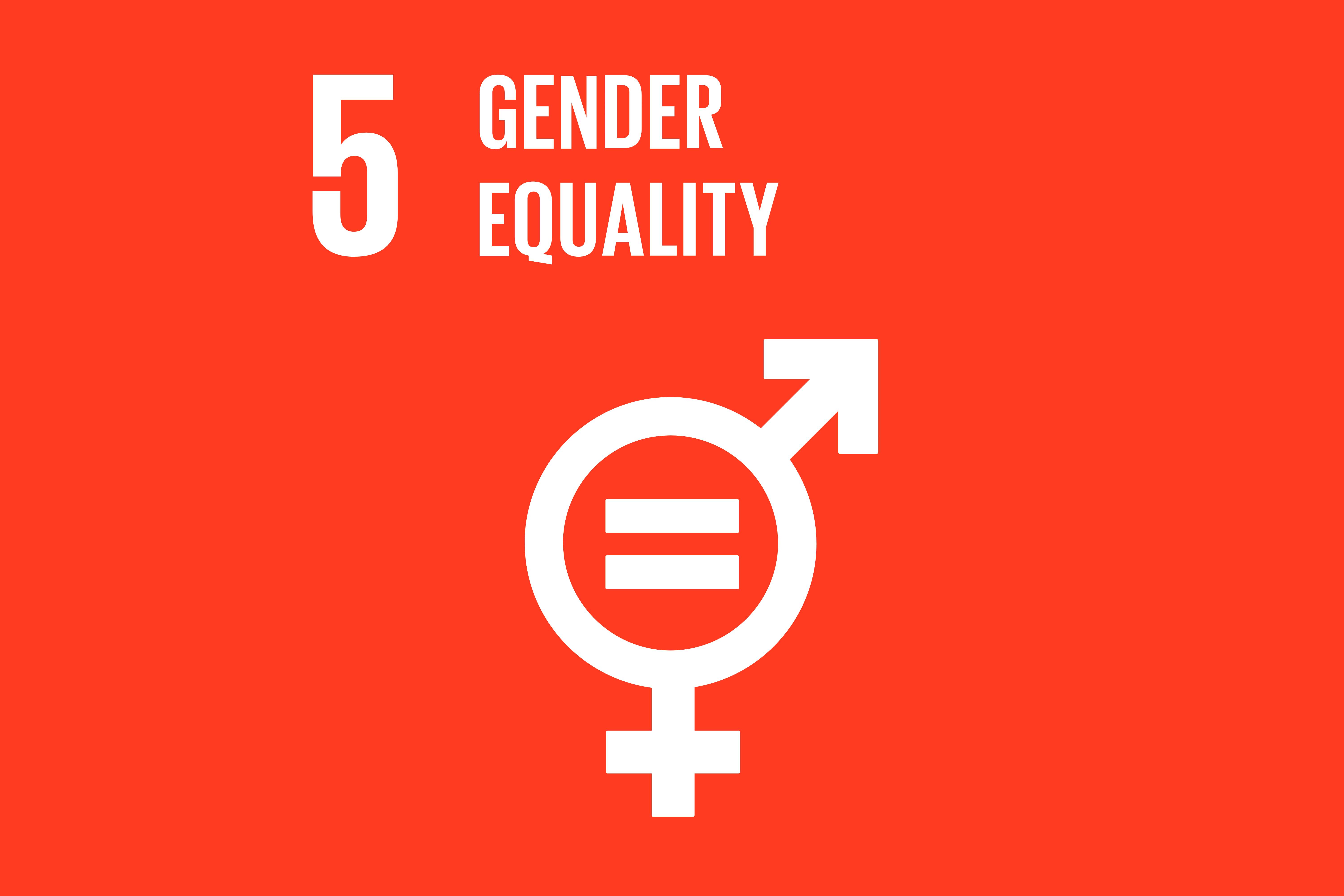 Immagine su sfondo rosso del punto 5 dell'agenda 2030 - gender equality