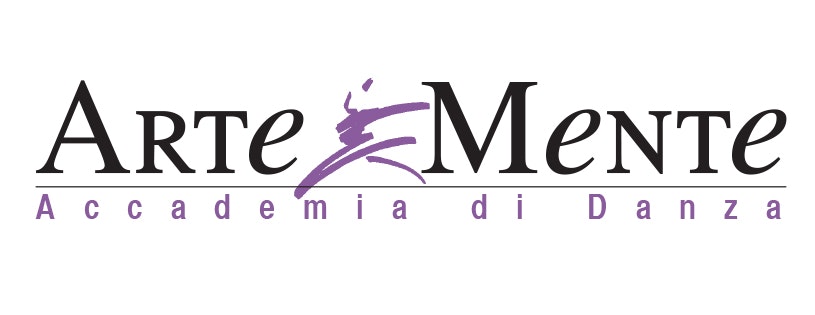 Logo con scritta nera Arte Mente e sotto in viola Accademia di danza