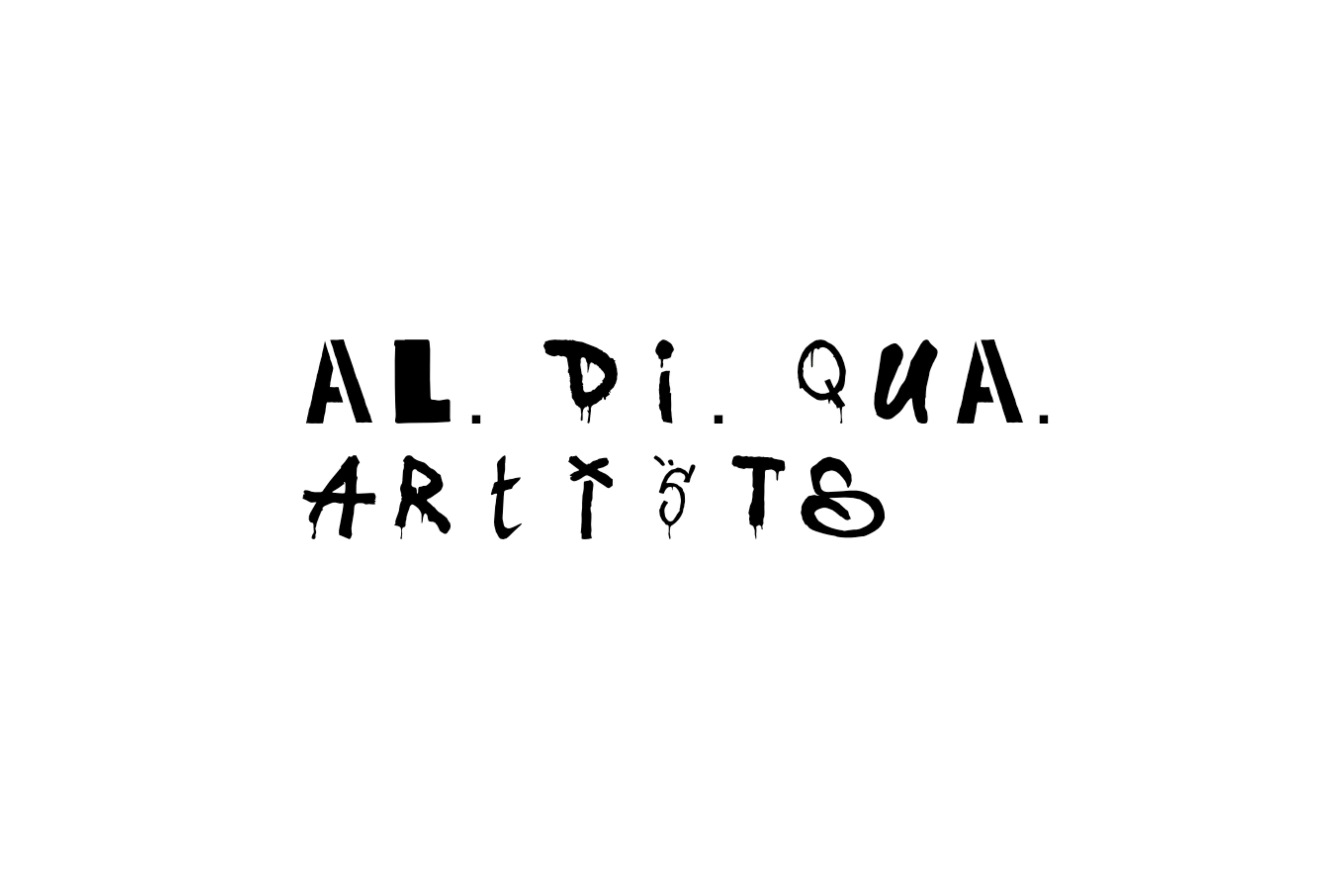 Logo con sfondo bianco e scritta nera Al. Di. Qua. Artists