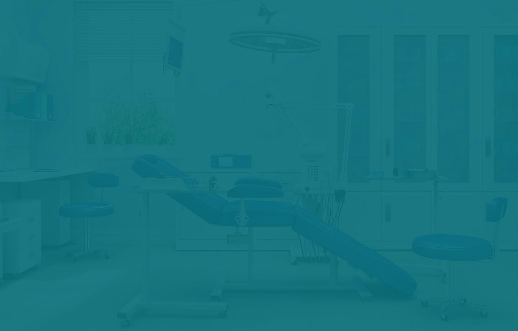 Blue background image with doctor's office in background