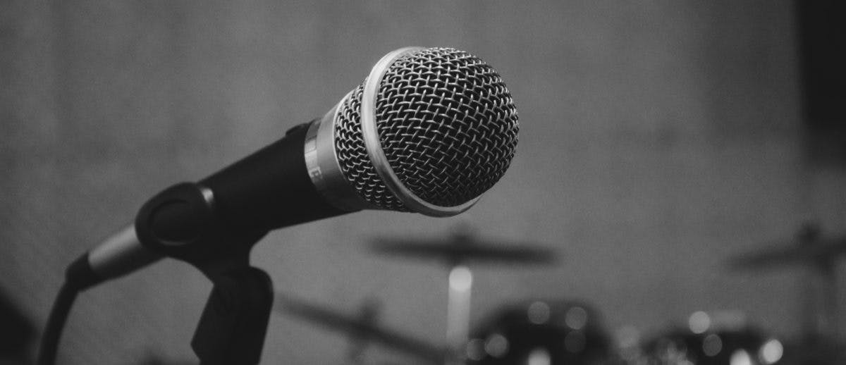 a black and white image of a microphone