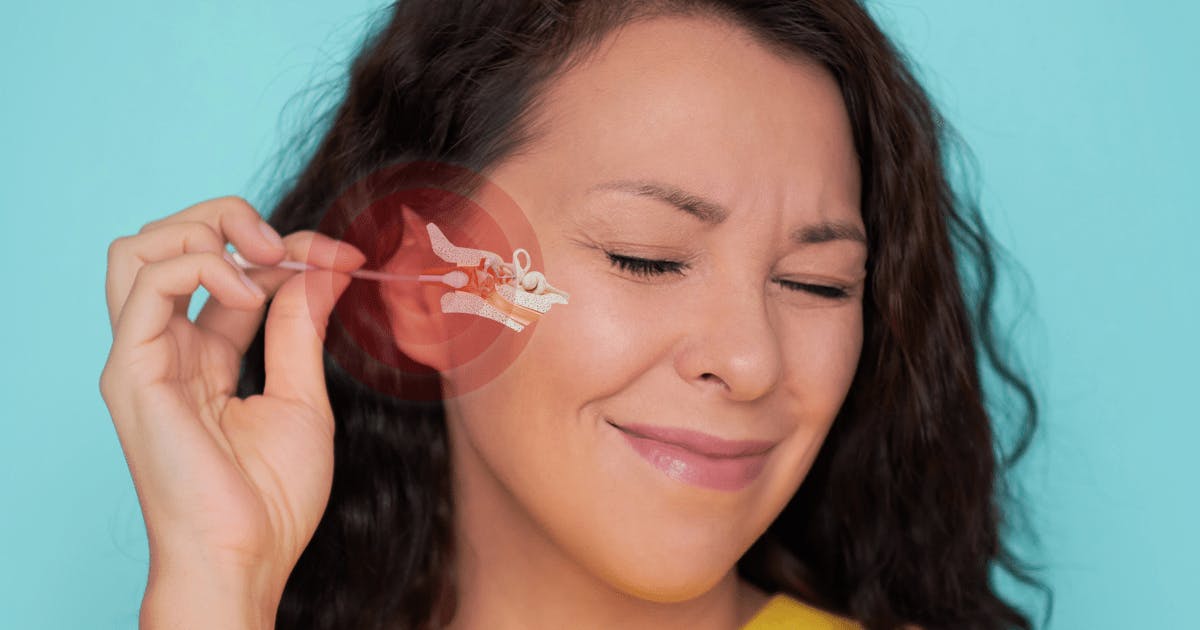 and image of a woman sticking a q-tip into her ear