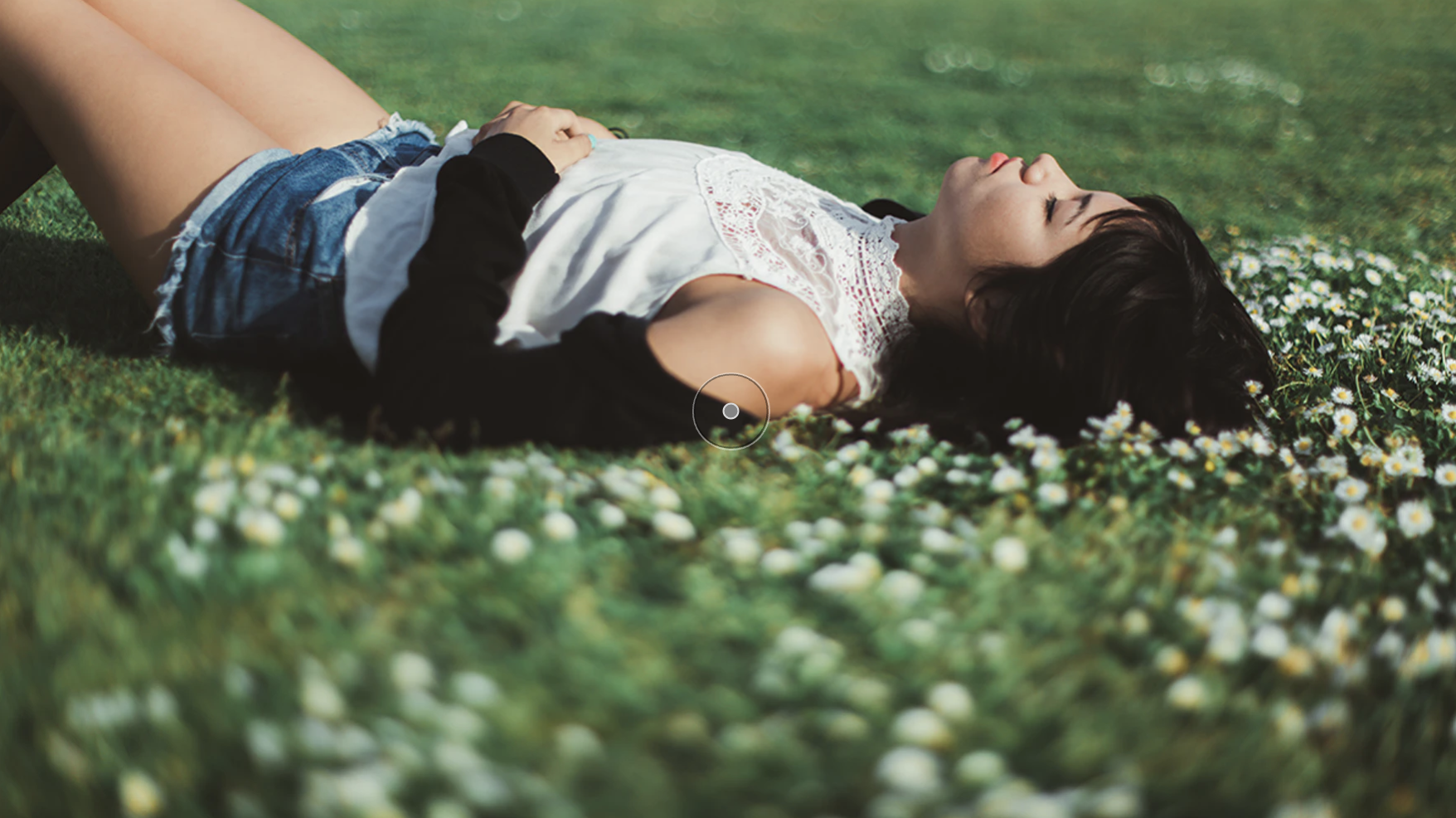 image of a woman laying in a field of flowers