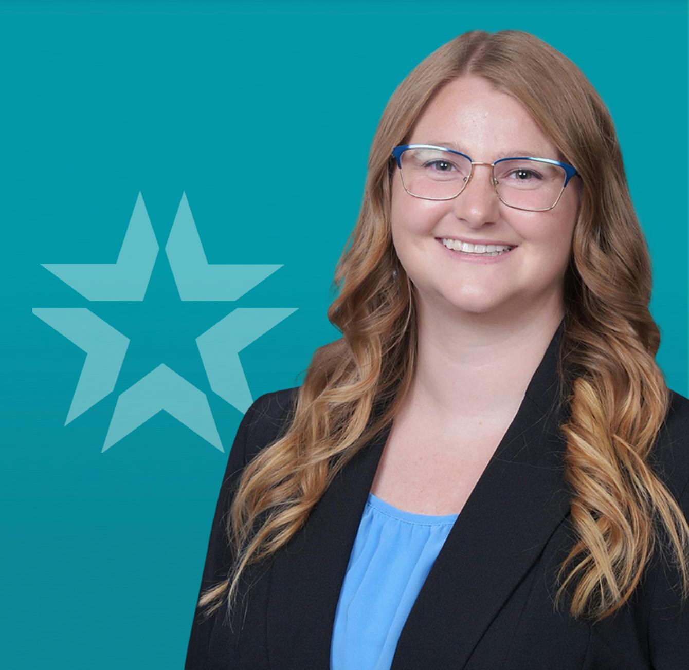 audrey hiner headshot with a blue background