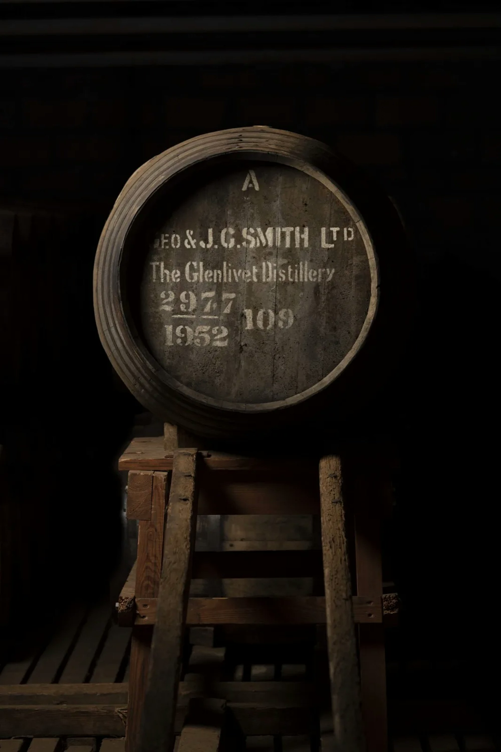 A marked whisky cask from The Glenlivet Distillery, dated 1952