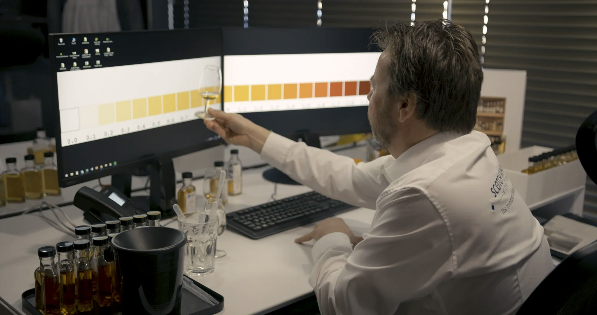 Colour analysis of a whisky sample in the office