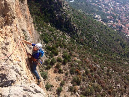 Multi-pitch climbing in Leonidio or Kyparissi, Greece.
