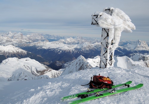 Freeride skiing day on Marmolada from Canazei, Italy