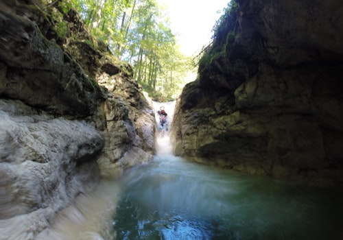 Family-friendly canyoning on the Attersee in Salzkammergut, Austria: Burggrabenklamm