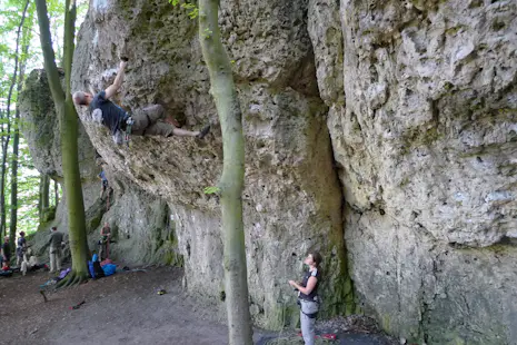 Rock climbing in Frankenjura in Bavaria (Germany)