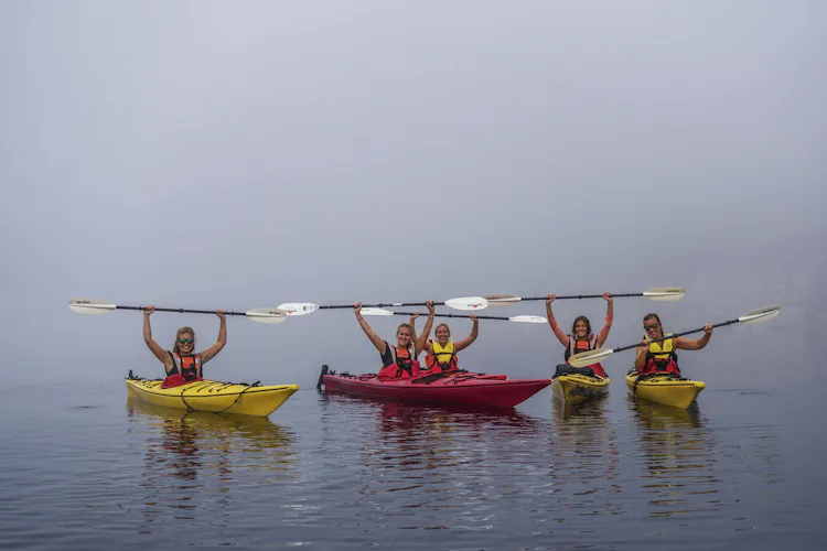 Kayaking in Hardangerfjord near Odda, Norway