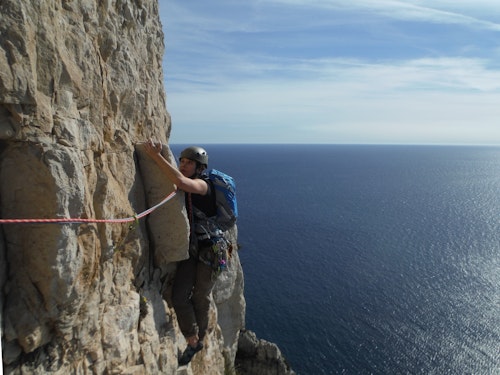 Multi-pitch rock climbing in Calanques National Park, southern France